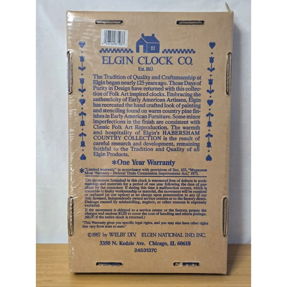 Vintage 1987 Elgin Wall Clock Harbarsham Country Collection SEALED, NOS